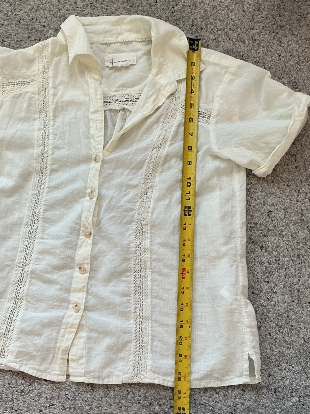 Anthropologie Eyelet Button-Front Short Sleeve Shirt ~ Cream - Picture 4 of 9